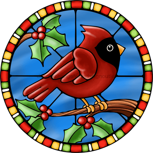 Wreath Sign, Red Cardinal Sign, Christmas Sign, Stained Glass, DECOE-1103, Sign For Wreath, DecoExchange - DecoExchange®