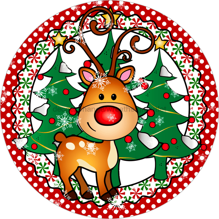 Wreath Sign, Reindeer Sign, Christmas Sign, 12" Round, Metal Sign, DECOE-722, DecoExchange, Sign For Wreath - DecoExchange