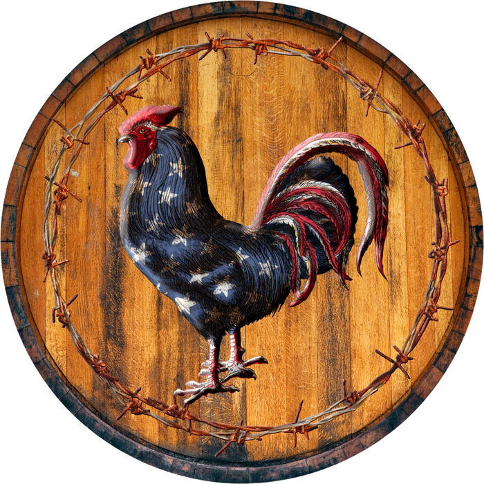 Wreath Sign, Rooster Sign, Farmhouse Sign, 12" Round Metal Sign DECOE-869, Sign For Wreath, DecoExchange - DecoExchange