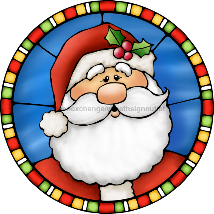 Wreath Sign, Santa Sign, Christmas Sign, Stained Glass, DECOE-1116, Sign For Wreath, DecoExchange - DecoExchange®