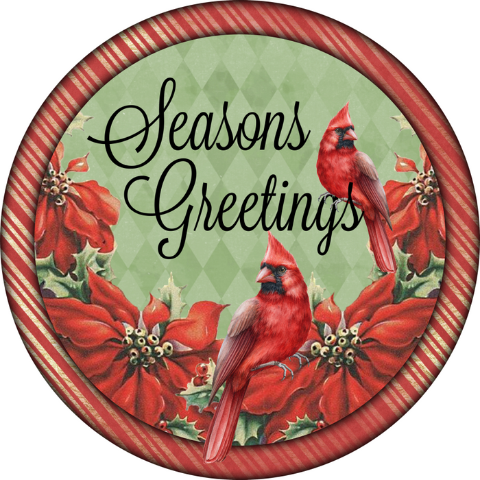 Wreath Sign, Seasons Greetings, Cardinal Sign, 18" Wood Round  Sign DECOE-188, DecoExchange, Sign For Wreaths