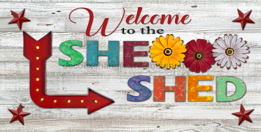 Wreath Sign, She Shed Flower Sign, Welcome Sign, 6x12" Metal Sign DECOE-872, Sign For Wreath, DecoExchange - DecoExchange