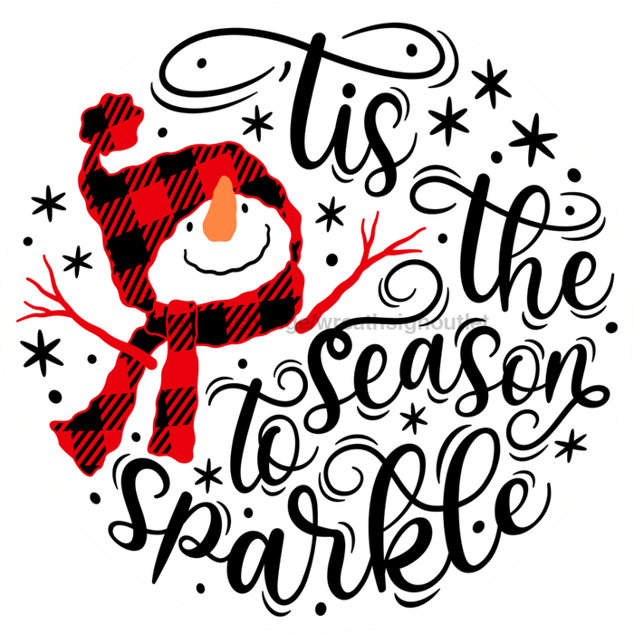 Wreath Sign, Snowman Sign, Tis The Season, Christmas Sign, 12" Round, Metal Sign, DECOE-759, DecoExchange, Sign For Wreath - DecoExchange