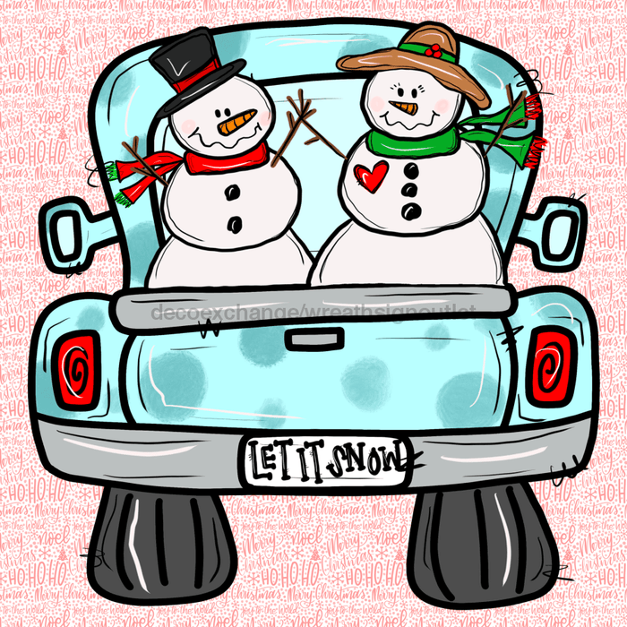 Wreath Sign, Snowman Truck Sign, Christmas Sign, 10"x10" Metal Sign, DECOE-954, Sign For Wreath, DecoExchange - DecoExchange