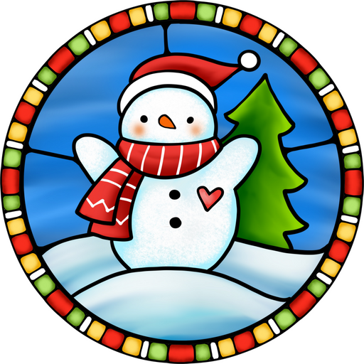 Wreath Sign, Snowman Sign, Winter Sign, Stained Glass, DECOE-1107, Sign For Wreath, DecoExchange - DecoExchange®
