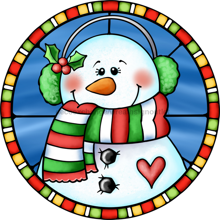 Wreath Sign, Snowman Sign, Winter Sign, Stained Glass, DECOE-1118, Sign For Wreath, DecoExchange - DecoExchange®