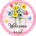 Wreath Sign, Spring Welcome Sign, Pink Floral Sign, 10" Round Metal Sign DECOE-833, Sign For Wreath, DecoExchange - DecoExchange