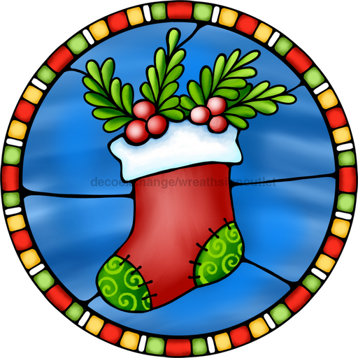 Wreath Sign, Stocking Sign, Christmas Sign, Stained Glass, DECOE-1119, Sign For Wreath, DecoExchange - DecoExchange®