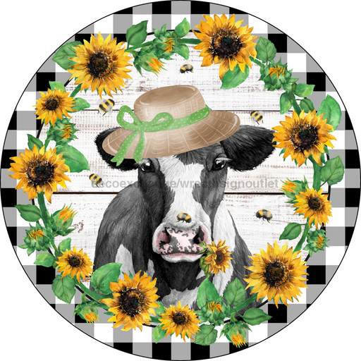 Wreath Sign, Sunflower Sign, Cow Sign, 10" Round Metal Sign DECOE-277, Sign For Wreath, DecoExchange - DecoExchange