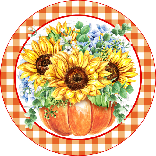 Wreath Sign, Sunflower Sign, Pumpkin Sign, 12" Round, Metal Sign, DECOE-114, DecoExchange, Sign For Wreath - DecoExchange