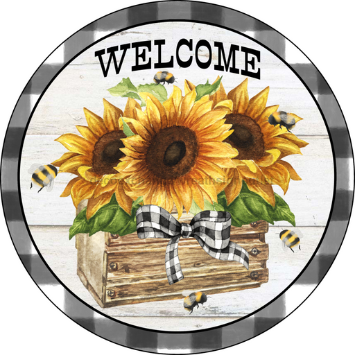 Wreath Sign, Sunflower Welcome Sign, 18" Wood Round  Sign DECOE-260, Sign For Wreath, DecoExchange