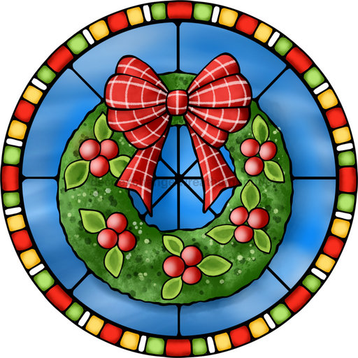 Wreath Sign, Traditional Wreath, Christmas Sign, Stained Glass, DECOE-1123, Sign For Wreath, DecoExchange - DecoExchange®