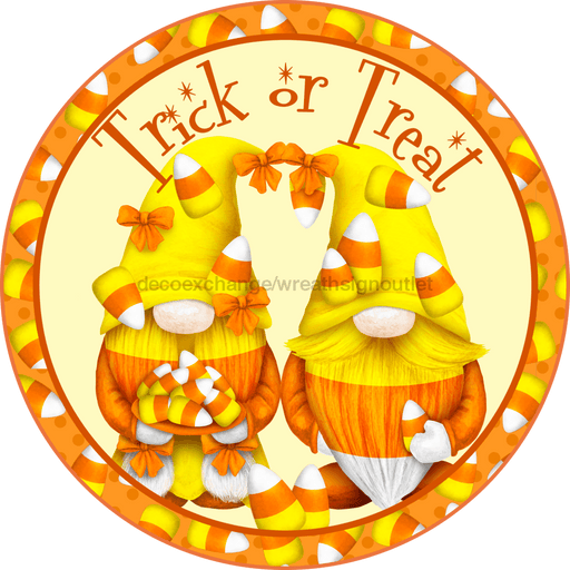 Wreath Sign, Trick or Treat Sign, Halloween Sign, Candy Corn, DECOE-2112, Sign For Wreath, Round Sign, DecoExchange - DecoExchange®