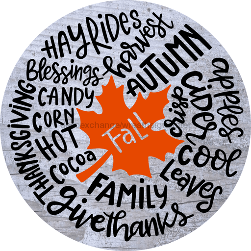 Wreath Sign, Typography Fall Sign, Autumn Sign, 10" Round Metal Sign DECOE-852, Sign For Wreath, DecoExchange - DecoExchange