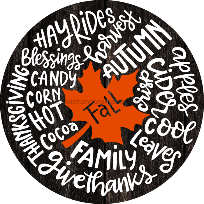 Wreath Sign, Typography Fall Sign, Black Autumn Sign, 10" Round Metal Sign DECOE-851, Sign For Wreath, DecoExchange - DecoExchange