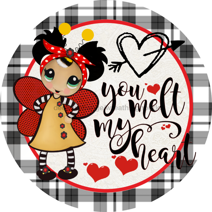 Wreath Sign, Valentine Sign, Love Bug, 18" Wood Round  Sign DECOE-292, Sign For Wreath, DecoExchange