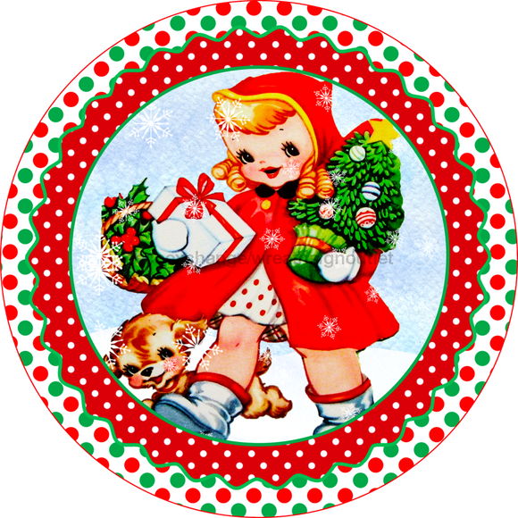 Wreath Sign, Vintage Christmas Sign, Christmas Girl, 10