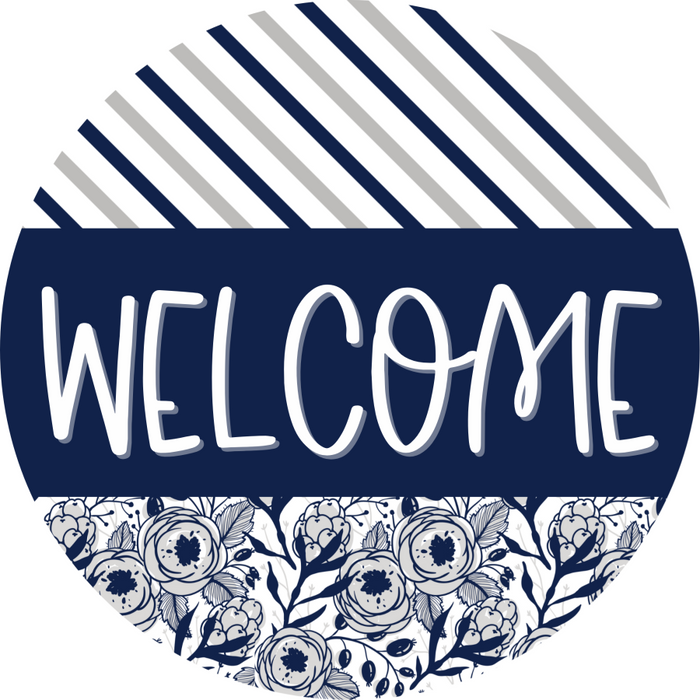 Wreath Sign Welcome Blue Floral Gift Decoe-2361 For Round Decoexchange