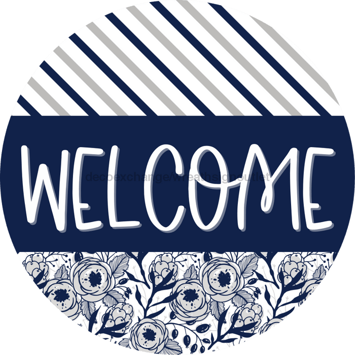 Wreath Sign Welcome Blue Floral Gift Decoe-2361 For Round Decoexchange