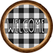 Wreath Sign, Welcome - Buffalo Check Wood Round 10" Round Metal Sign DECOE-180, DecoExchange, Sign For Wreaths - DecoExchange