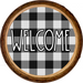 Wreath Sign, Welcome - Buffalo Check Wood Round 10" Round Metal Sign DECOE-180, DecoExchange, Sign For Wreaths - DecoExchange