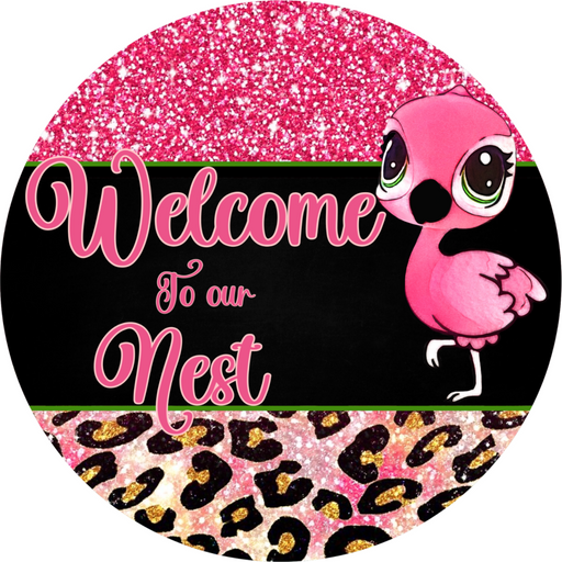 Wreath Sign, Welcome Sign, Flamingo Sign, 10" Round Metal Sign DECOE-296, Sign For Wreath, DecoExchange - DecoExchange