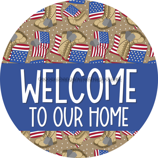 Wreath Sign Welcome Wreath Sign Military Veterans Decoe-2399 For Round 12 metal