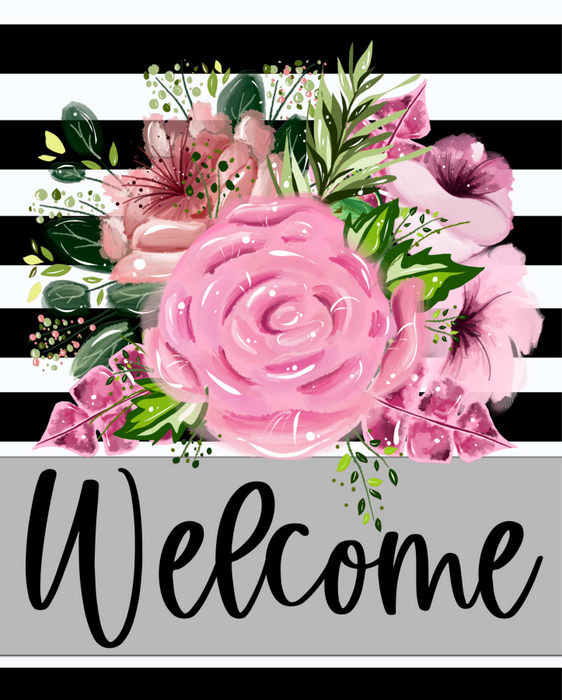Wreath Sign, Welcome Sign, Pink Roses, Everyday Sign, 8x10"Metal Sign DECOE-571, Sign For Wreath, DecoExchange - DecoExchange