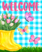 Wreath Sign, Welcome Sign, Rubber Boots Sign, Spring Sign, 8x10" Metal Sign DECOE-374, Sign For Wreath, DecoExchange - DecoExchange