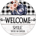 Wreath Sign, Welcome Sign, Smile your on camera sign, Round Sign, DECOE-507, Sign For Wreath, DecoExchange - DecoExchange