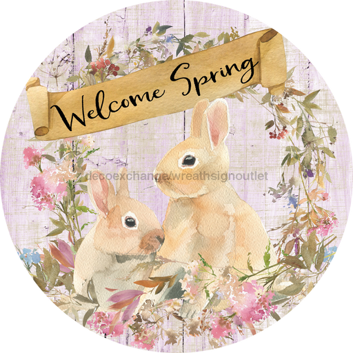 Wreath Sign, Welcome Spring Sign, Easter Sign, 10" Round Metal Sign DECOE-280, Sign For Wreath, DecoExchange - DecoExchange