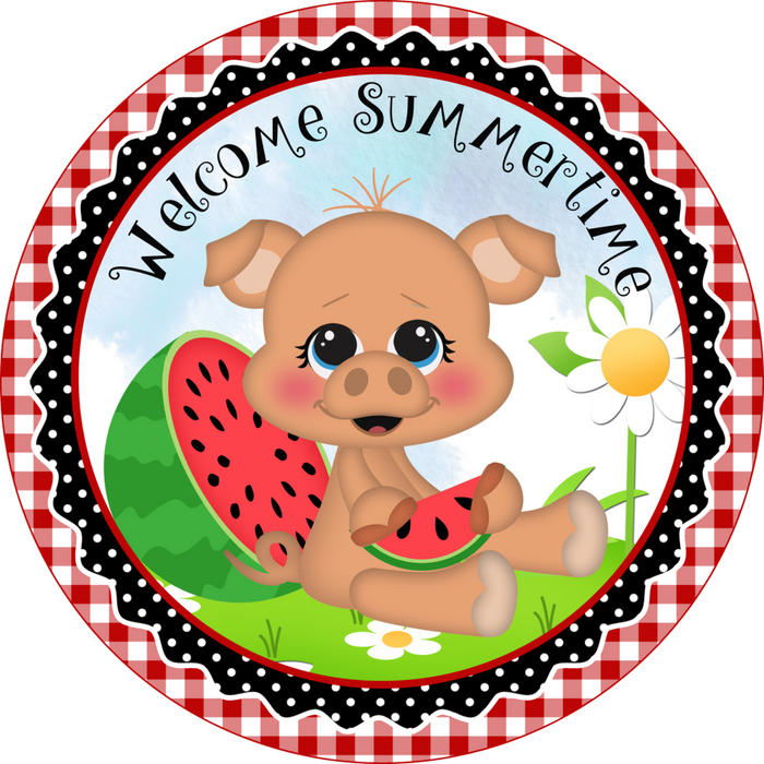 Wreath Sign, Welcome Summer Sign, Watermelon Sign, Pig Sign, DECOE-528, Sign For Wreath, DecoExchange - DecoExchange