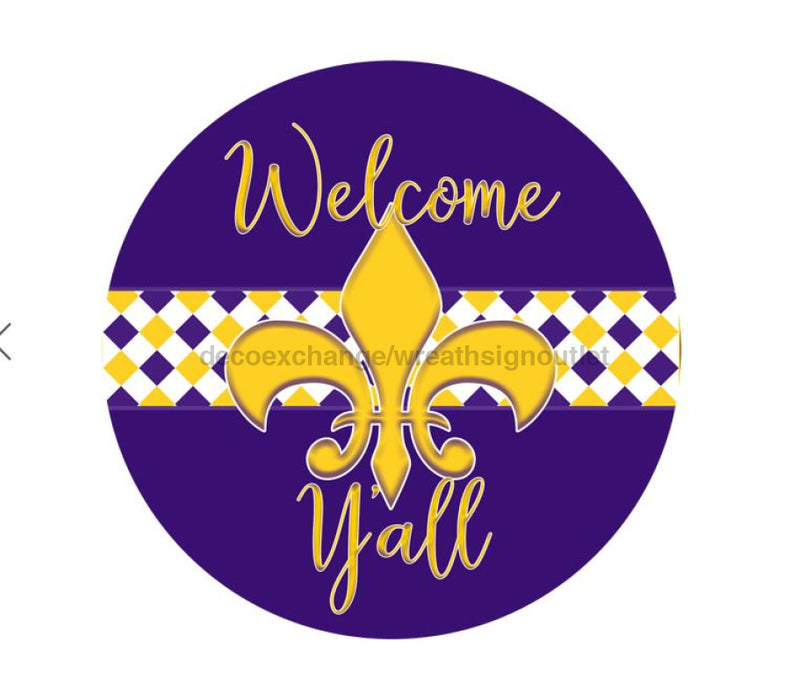Wreath Sign, Welcome Yall, 18" Wood Round Sign, DECOE-629, DecoExchange, Sign For Wreath - DecoExchange®