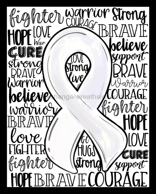Wreath Sign, White Awareness Sign, Lung Cancer, 8x10" Metal Sign DECOE-893, Sign For Wreath, DecoExchange - DecoExchange