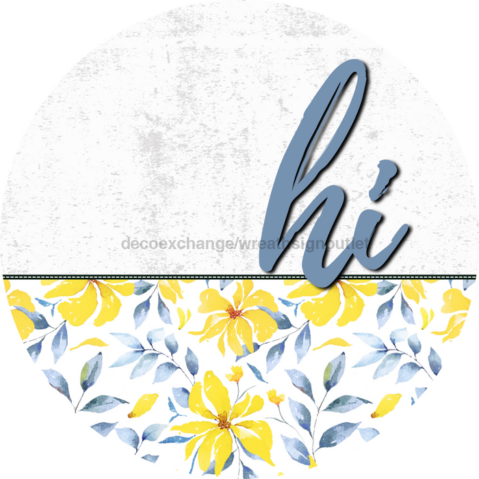 Yellow And Blue Floral Door Hanger Dco-01604-Dh 18’ Round Wood
