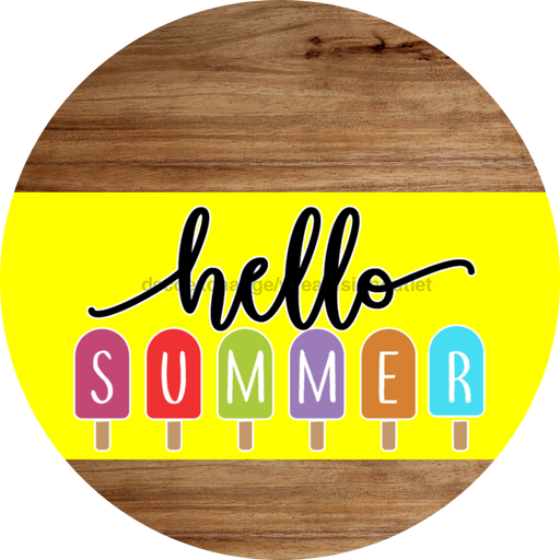 Yellow Hello Summer Door Hanger Dco-01643-Dh-Y 18’ Round Wood