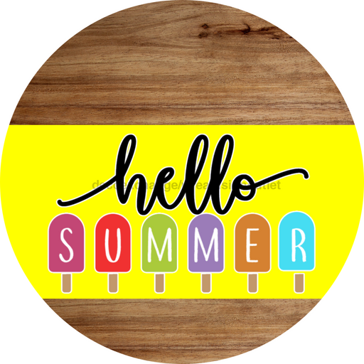 Yellow Hello Summer Door Hanger Dco-01643-Dh-Y 18’ Round Wood