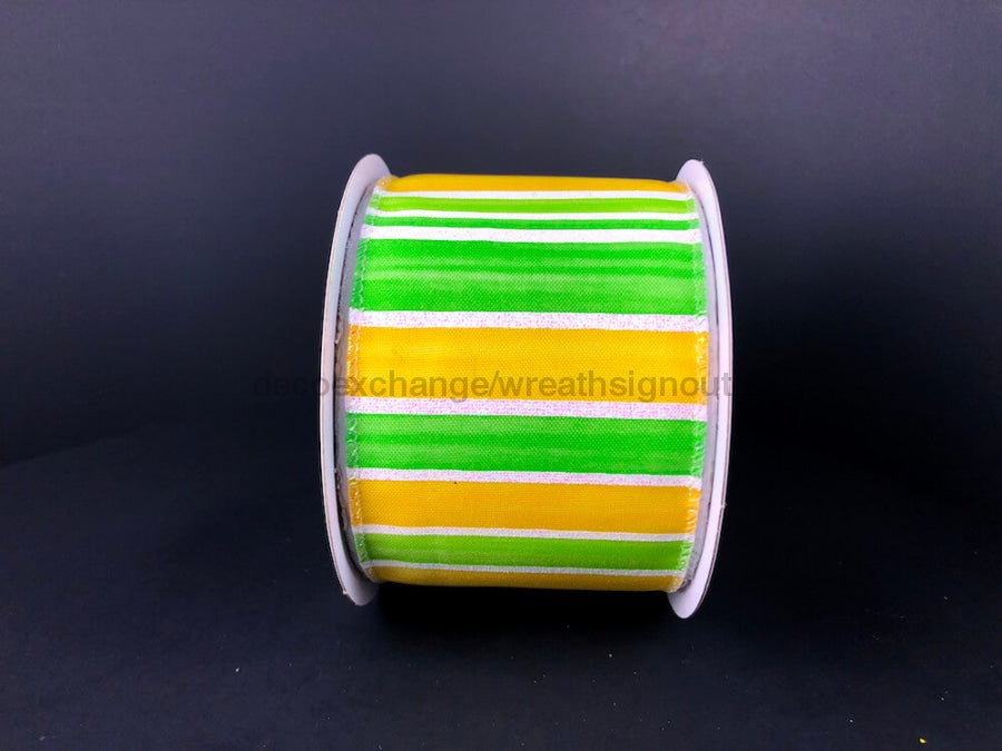 Yellow Lime And White Ombre Stripes With Iridescent Lines Ribbon 2.5 Inches X 10 Yards 41126-40-29