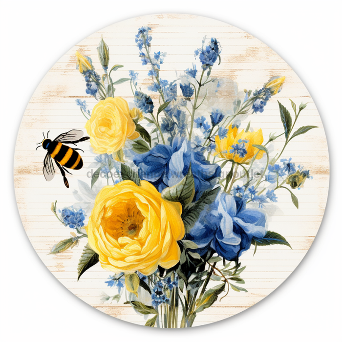 Yellow Roses Door Hanger Floral Sign Dco-00904-Dh 18’ Round
