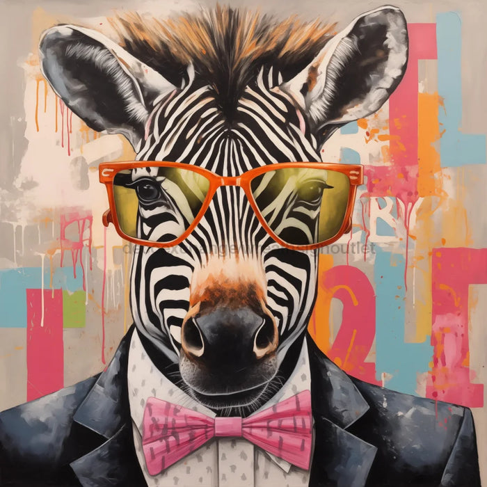 Zebra With Glasses Sign Funny Animal Wall Art Dco-01135 For Wreath 10X10 Metal