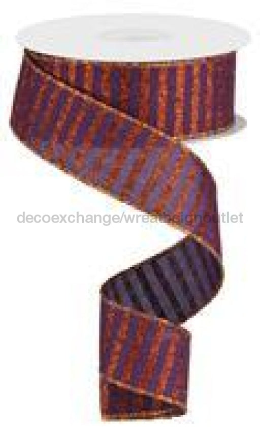 1.5"X10yd Glitter Stripe On Royal Purple / Bright orange RG0169423 - DecoExchange