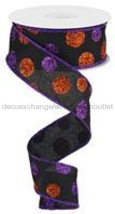 1.5"X10yd Multi Size Glitter Dots/Royal Black/Purple/Orange RG0170602 - DecoExchange