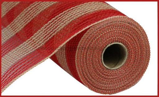 10.25"X10Yd Faux Jute/Pp Small Stripe Red/Natural RY831952 - DecoExchange