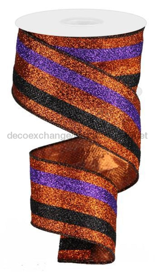 2.5X10Yd Full Glitter Stripe Orange/Black/Purple Rg08033Yr Ribbon