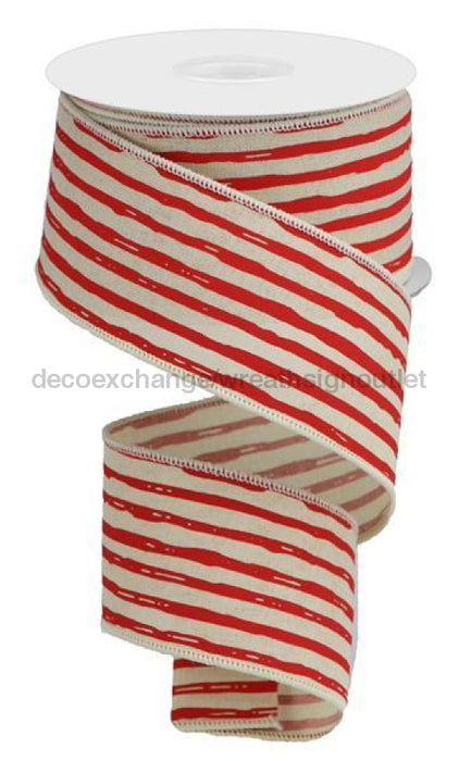 2.5"X10Yd Irregular Stripes On Royal Cream/Red RGA1382HC - DecoExchange