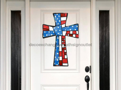 Cross Sign Patriotic Wood Sign Door Hanger Decoe-W-241 22