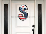Custom Patriotic Initial Sign Door Hanger Rustic Wood Sign Decoe-W-307 22 S