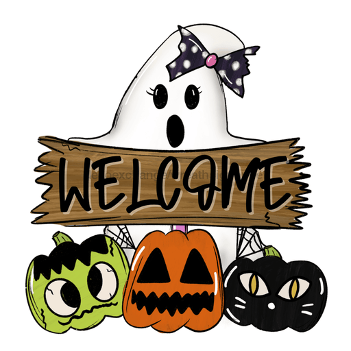 Halloween Welcome Ghost, wood sign, DECOE-W-015 - DecoExchange®
