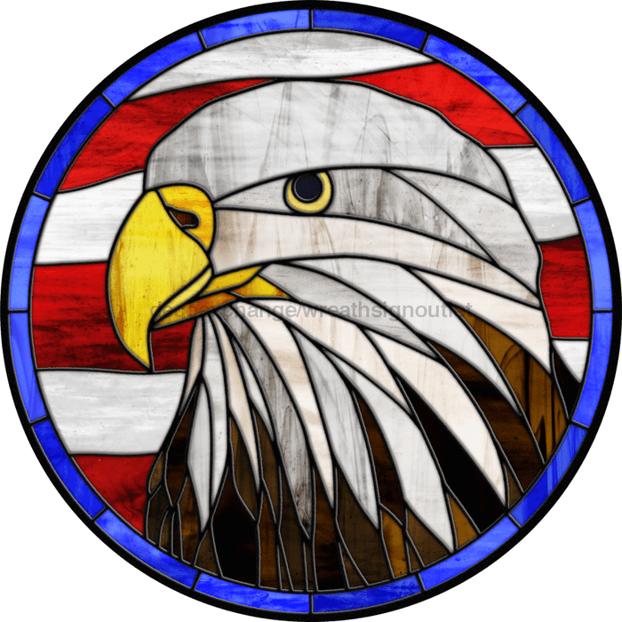Stained Glass Sign, Eagle Sign, Patriotic Sign, DECOE-4050, 10" Metal Round