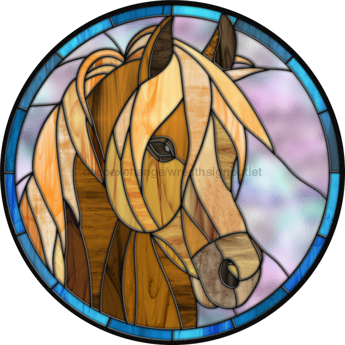 Stained Glass Sign, Horse Sign, DECOE-4052, 10" Metal Round